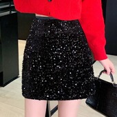 修身 春夏新款 纯欲风性感亮片A字包臀裙胖妹妹韩版 女装 半身裙 大码