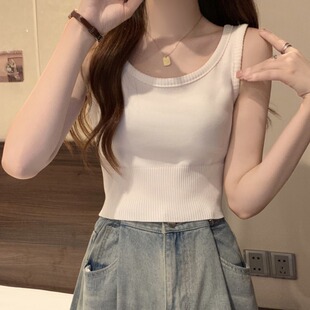 胖MM修身 夏季 女装 学生百搭纯色打底背心大码 显瘦遮肉针织上衣 新款