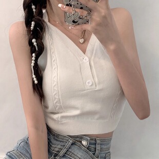 胖妹妹修身 ins风网红同款 女装 大码 针织上衣 炸街辣妹挂脖背心夏季