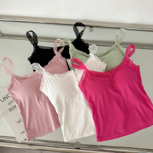 修身 夏季 时尚 女装 打底上衣 小心机辣妹蕾丝拼接吊带背心胖妹妹大码