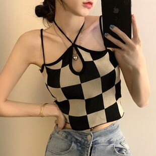 纯欲风性感露背挂脖上衣微胖妹妹修身 女装 针织背心潮 大码 2024新款