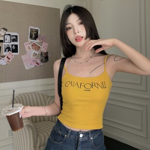 女装 大码 胖妹妹针织上衣潮 复古辣妹超火多巴胺吊带小背心夏季 美式