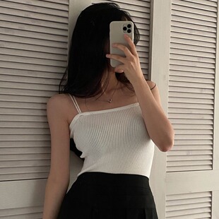 夏季 女装 针织上衣潮 纯色百搭简约打底吊带背心胖妹妹大码 2024新款