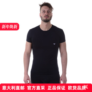 1110357P729 男士 T恤舒适正品 Armani阿玛尼黑色短袖 棉 Emporio