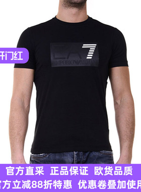 Armani EA7阿玛尼品牌男士黑色短袖T恤正品商务休闲款6XPT94PJ20Z