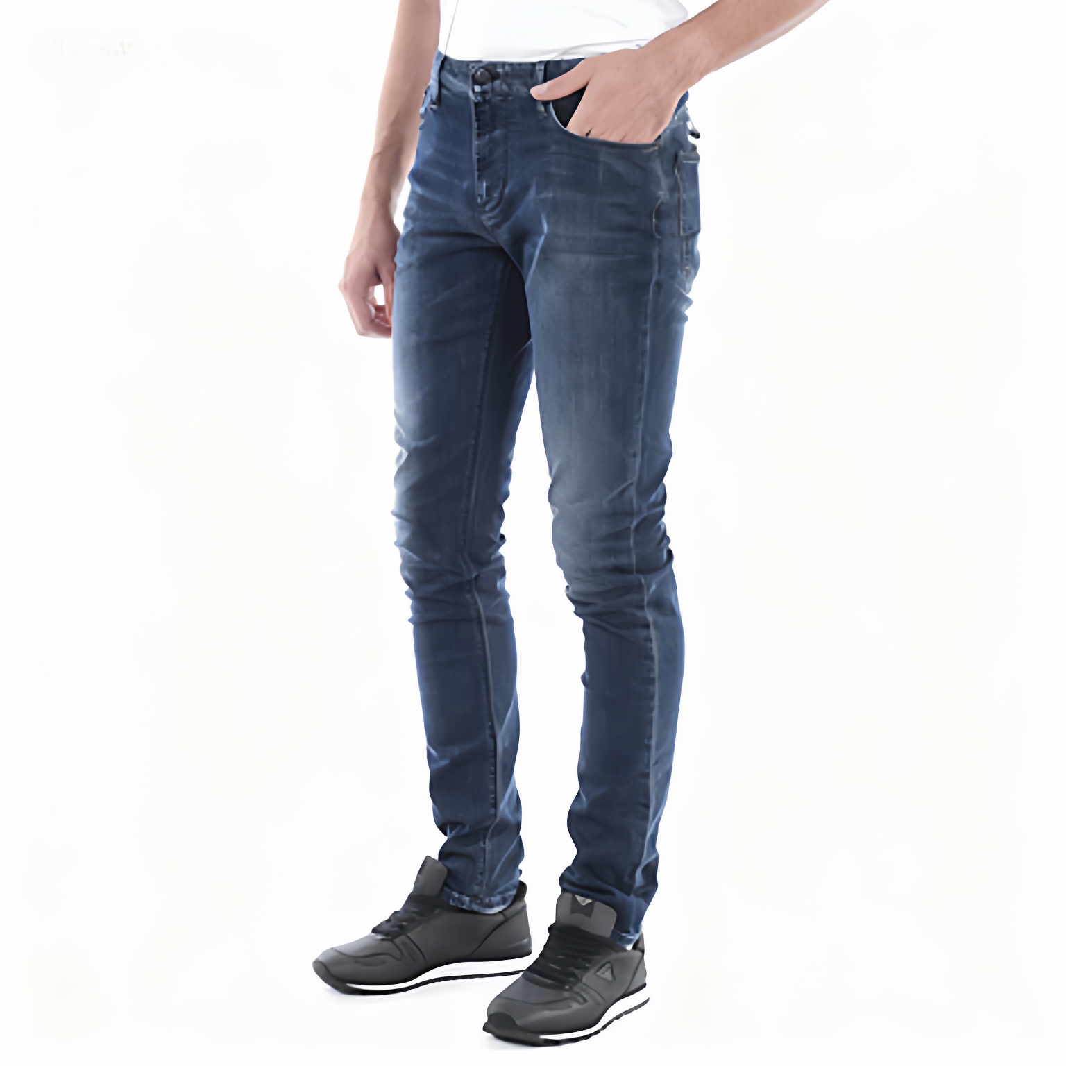 男士修身小脚牛仔裤蓝色长裤