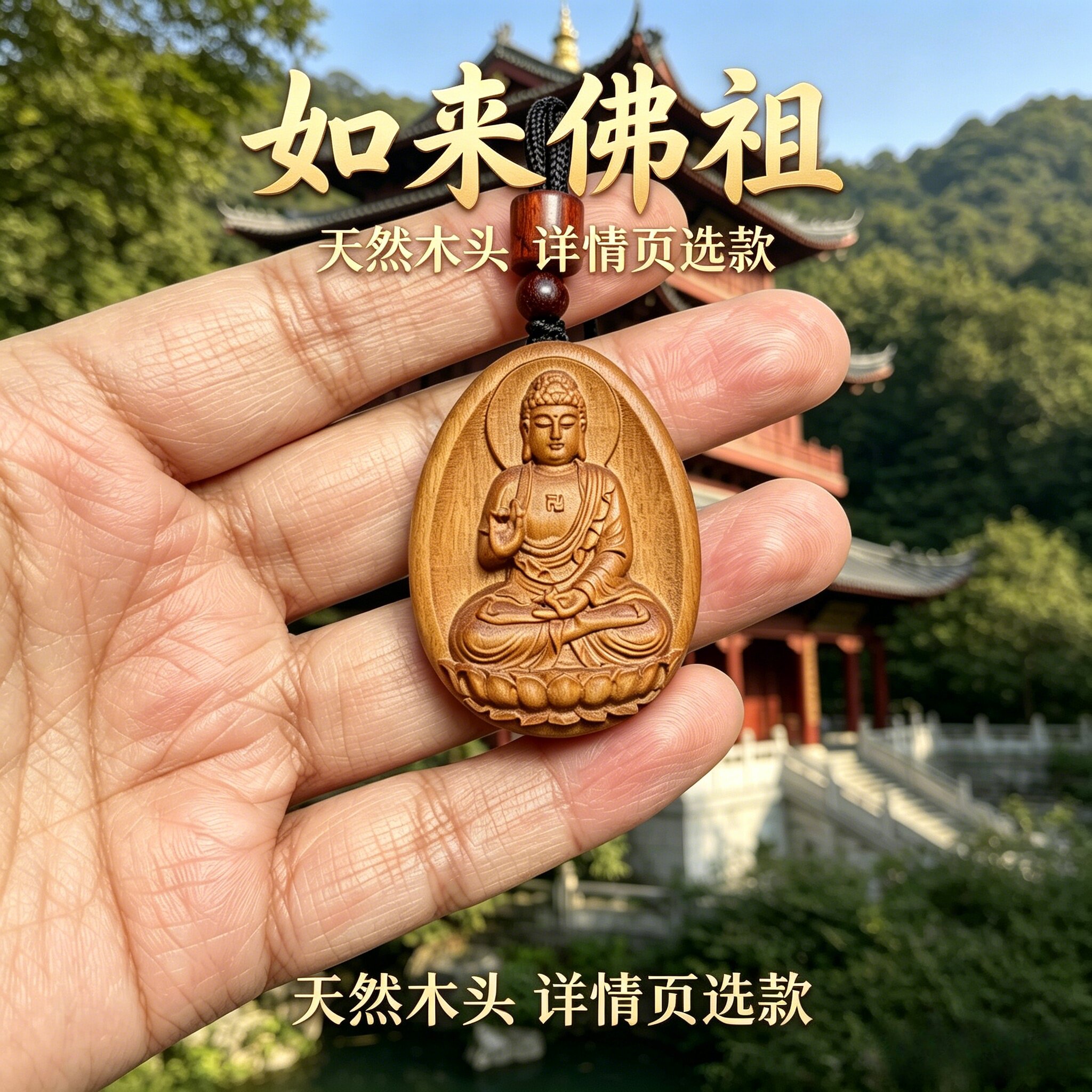 枣木如来佛祖释迦摩尼吊坠车挂补木随形文玩护身符本命牌车挂佛牌