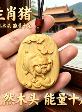 枣木十二生肖猪求学文玩项链