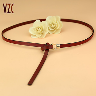 女士真皮牛皮打结腰带细时尚装饰配连衣裙子束腰百搭收腰黑色皮带