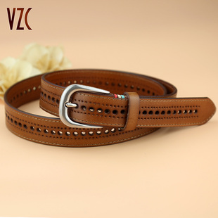皮带女款真皮头层牛皮棕咖色腰带免打孔装饰配半身裙阔腿牛仔裤带