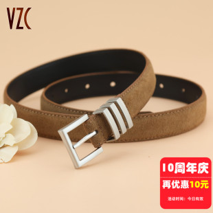 牛仔裤 饰配裙西装 带 百搭装 皮带女真皮牛皮复古棕色麂皮绒腰带时尚