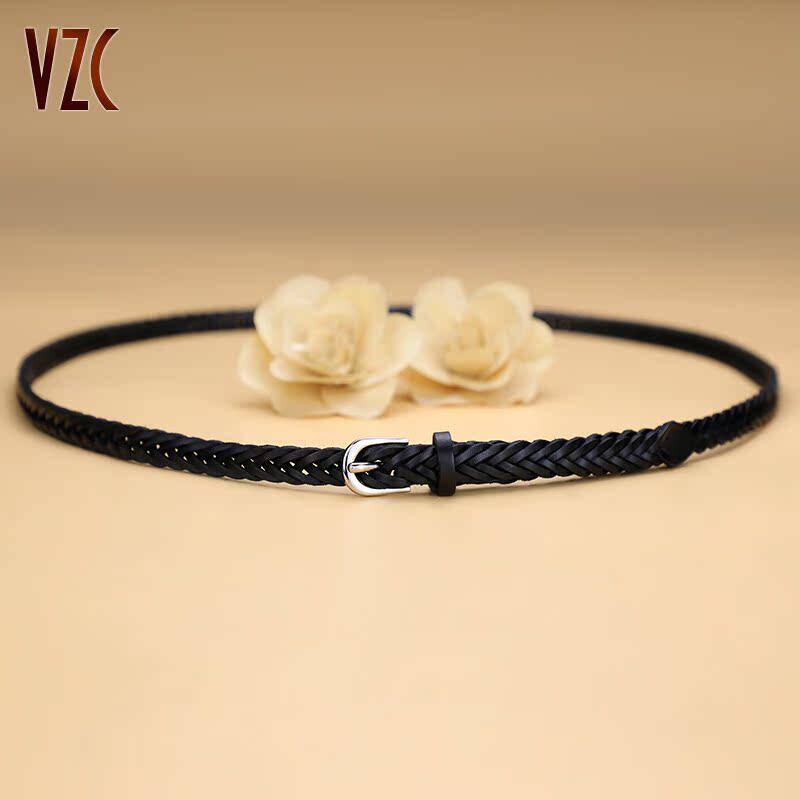 女士真皮头层纯牛皮编织软皮带黑色百搭打结腰带装饰配连衣裙夏季