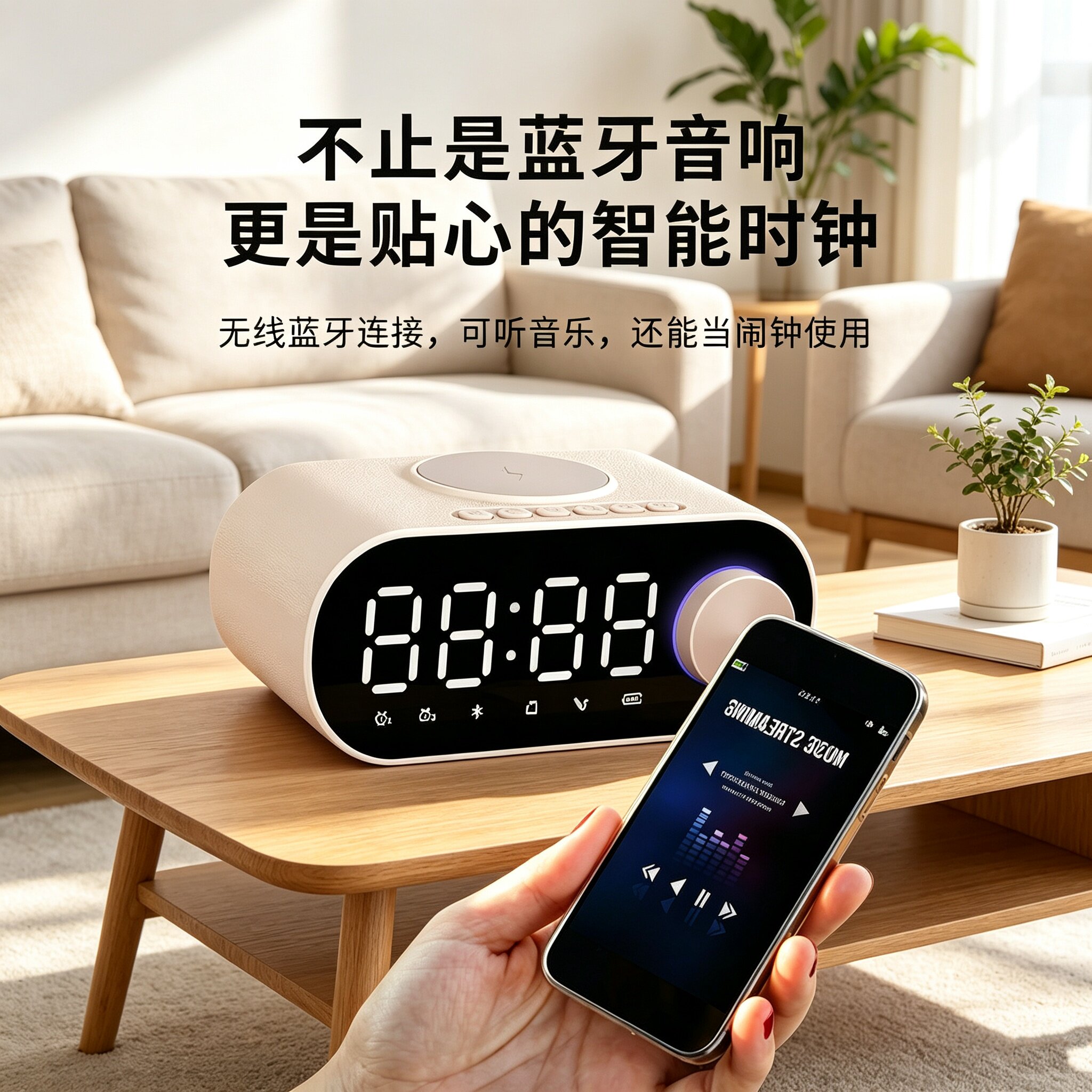 蓝牙音箱无线充电多功能二合一闹钟时钟桌面低音炮手机音响礼物