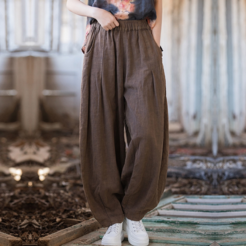 苎麻长裤春夏季棉麻女装哈伦裤文艺宽松阔腿休闲裤太极瑜伽灯笼裤
