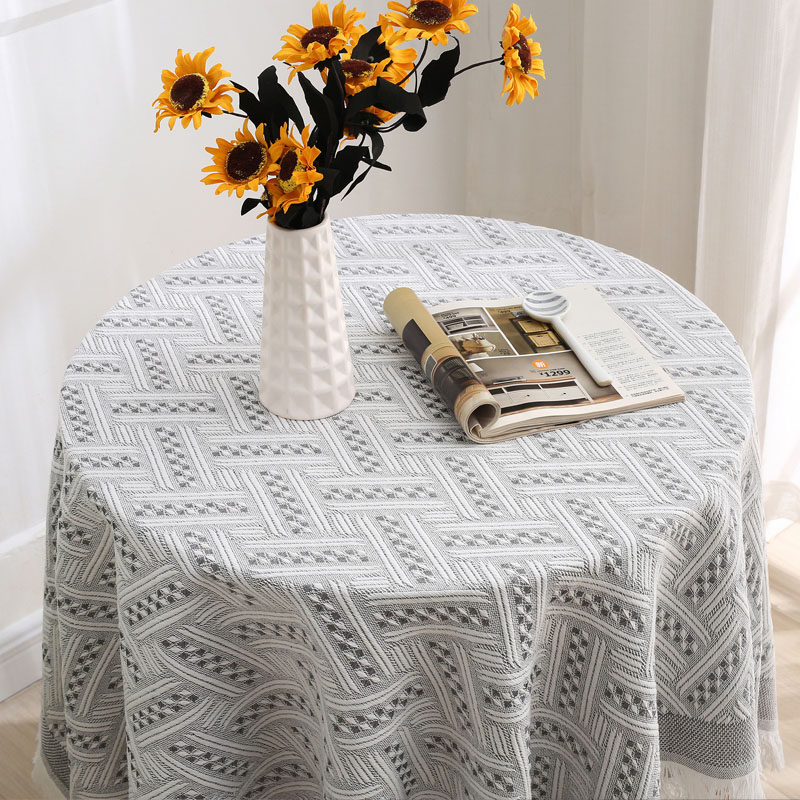 ins风茶几餐桌布艺北欧拍照背景法式复古针织圆桌甜品台纯色台布