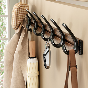 胡桃木挂钩免打孔挂衣架置物架试衣间古风门后卧室家用粘钩收纳架