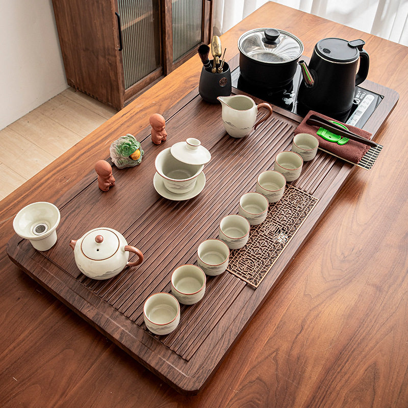 高档白瓷茶具套装家用整套功夫一体雾化佛大茶台茶盘全自动烧