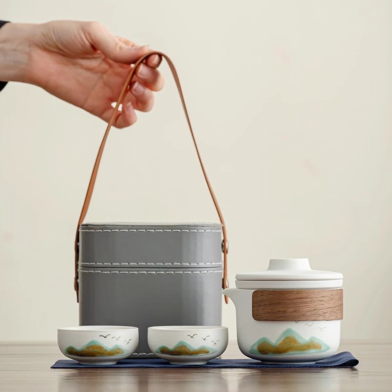 便携式旅行茶具小套装一壶二杯户外露营装备随身泡茶壶陶瓷快客杯,餐饮具,旅行茶具,淘宝优惠券,粉丝福利购,淘宝优惠卷