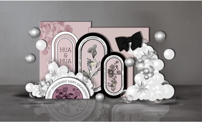 复古小香风粉色黑色轻奢迪奥花纹底纹求婚宴女生日派对设计素材ps