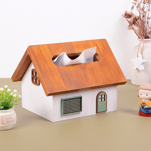 房子纸巾盒创意实木治愈田园卡通可爱抽纸收纳摆件家用餐巾纸盒子