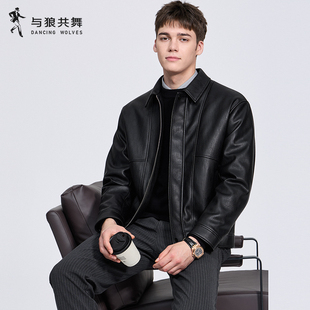 【羽绒内胆】与狼共舞pu皮翻领夹克男2025秋冬新款保暖石墨烯外套