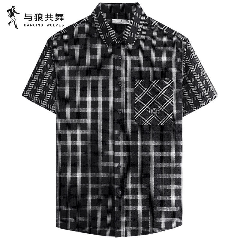 【100%全棉】与狼共舞短袖衬衫男2026夏季新款休闲通勤易打理衬衣 - 实物图