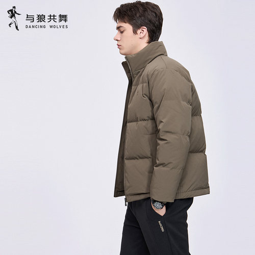 与狼共舞男鹅绒立领保暖羽绒服