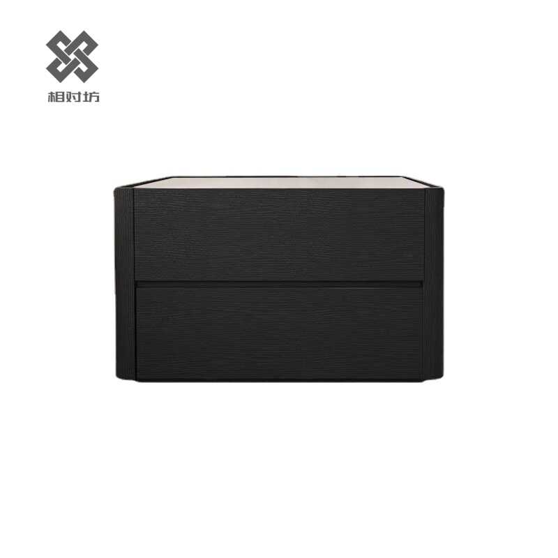 相对坊方形黑色橡木色简约床头柜