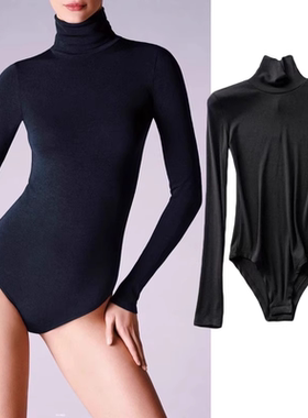 黑色高领打底衫女秋冬螺纹长袖T恤欧美风性感紧身弹力内搭连体衣