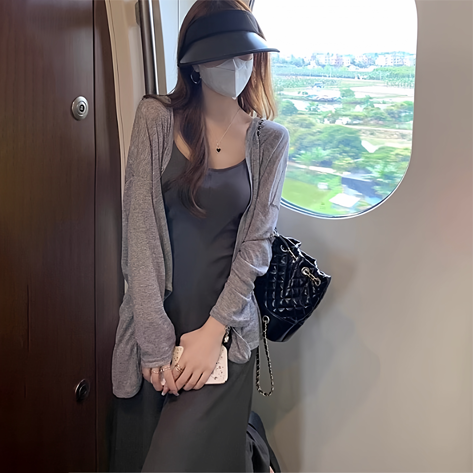 灰色冰丝针织防晒开衫女薄款夏季吊带裙外搭罩衫中长款空调衫外套