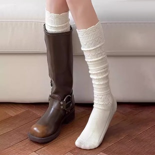 2双装 日系复古镂空小腿袜女中筒堆堆袜秋冬保暖配靴子长筒袜靴袜