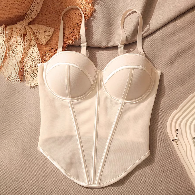 蕾丝网纱吊带背心女带胸垫