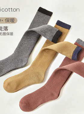 秋冬加厚保暖中筒袜女红色简约运动单穿吸汗毛圈长袜不冻脚地板袜