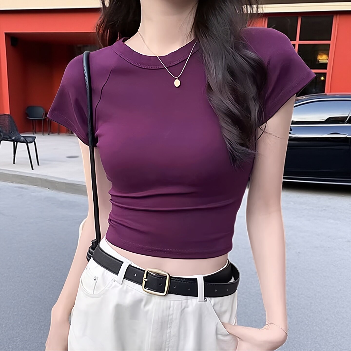 紫色辣妹短袖T恤女2025夏装新款