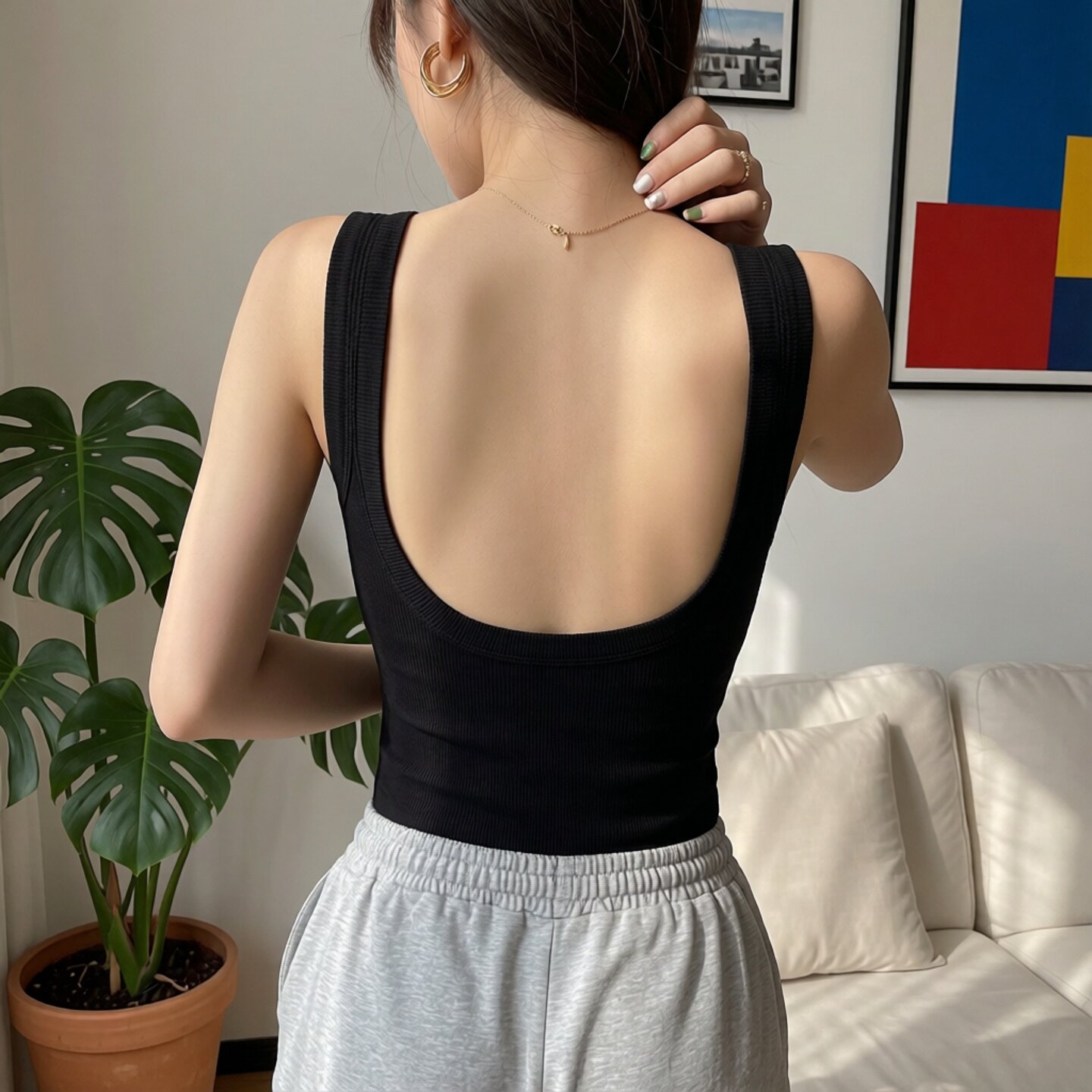 文胸一体U型吊带小背心