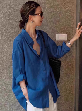 克莱因蓝色高级感防晒衬衫女2025秋冬松弛感宽松显瘦衬衣上衣外套