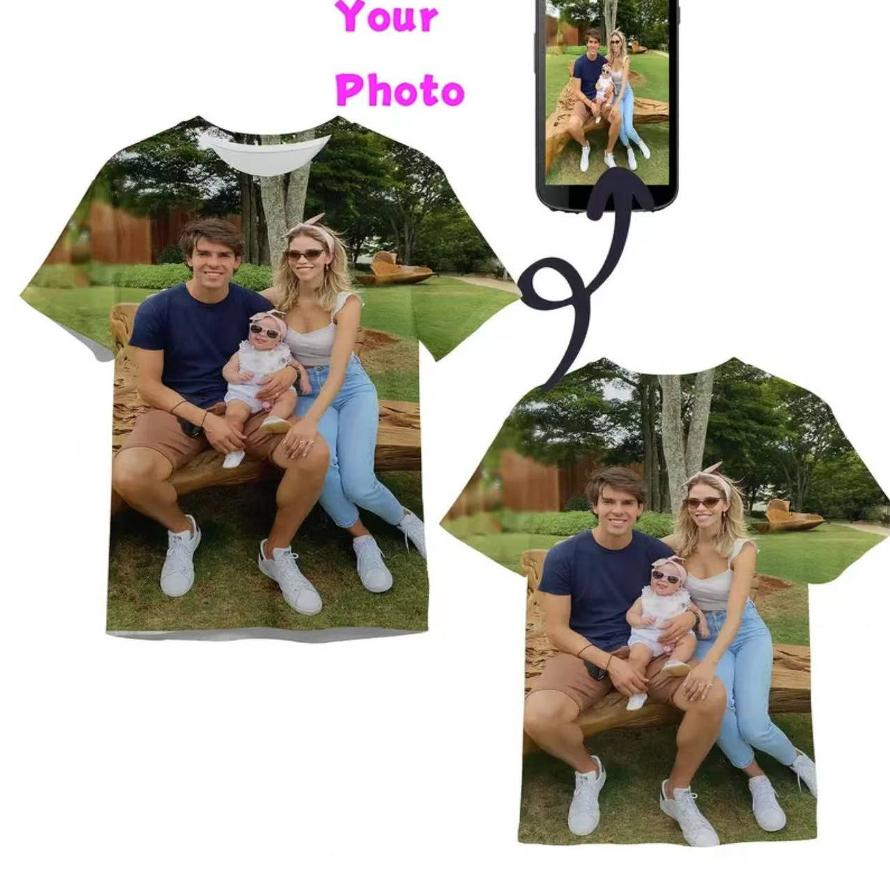 3D数码印花T恤定制照片个性创意短袖潮流时尚情侣装男女亲子大码