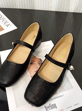 单鞋女2026春秋新中式女鞋珍珠一字扣女鞋法式内增高豆豆鞋