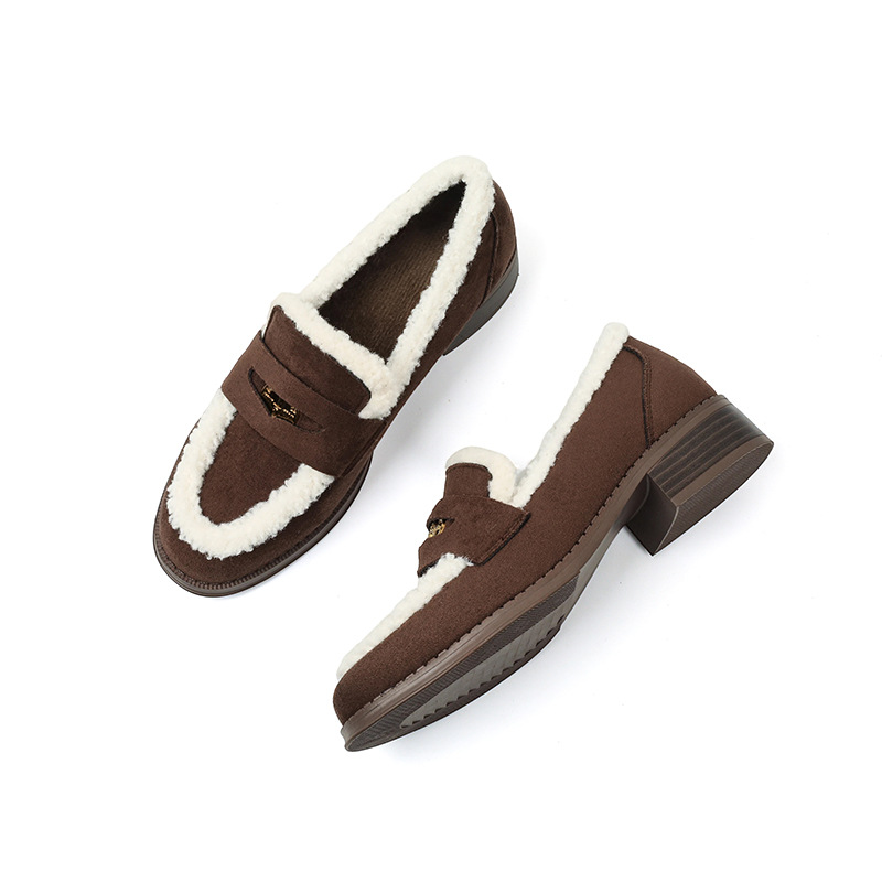 粗跟低跟毛毛鞋女鞋2025年软皮