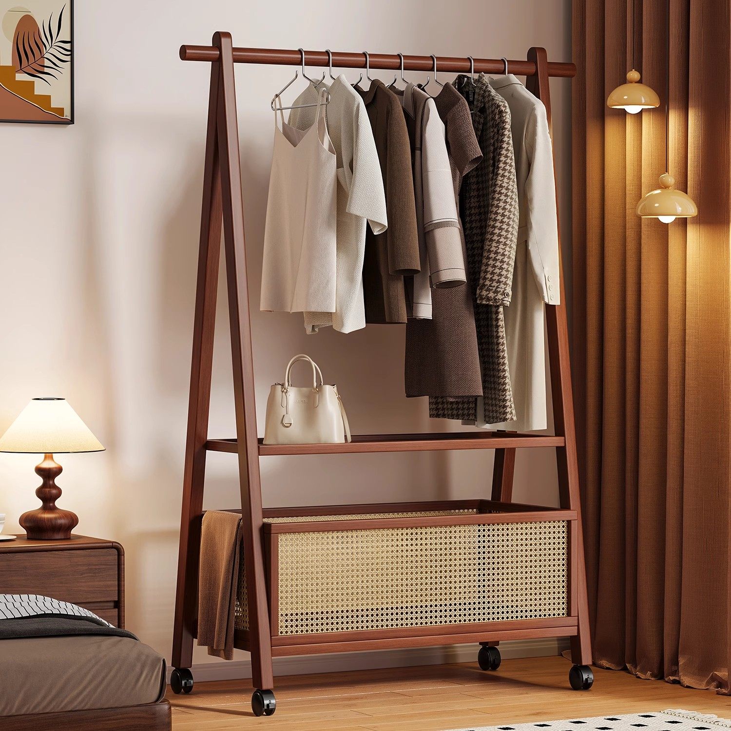 衣架落地卧室家用挂衣架非实木藤编中古衣服架子置物架简易衣帽架,收纳整理,衣帽架,淘宝优惠券,粉丝福利购,淘宝优惠卷