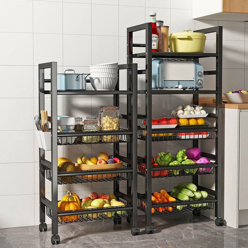 厨房置物架落地多层微波炉架子家用货架锅架蔬菜篮推车收纳储物架