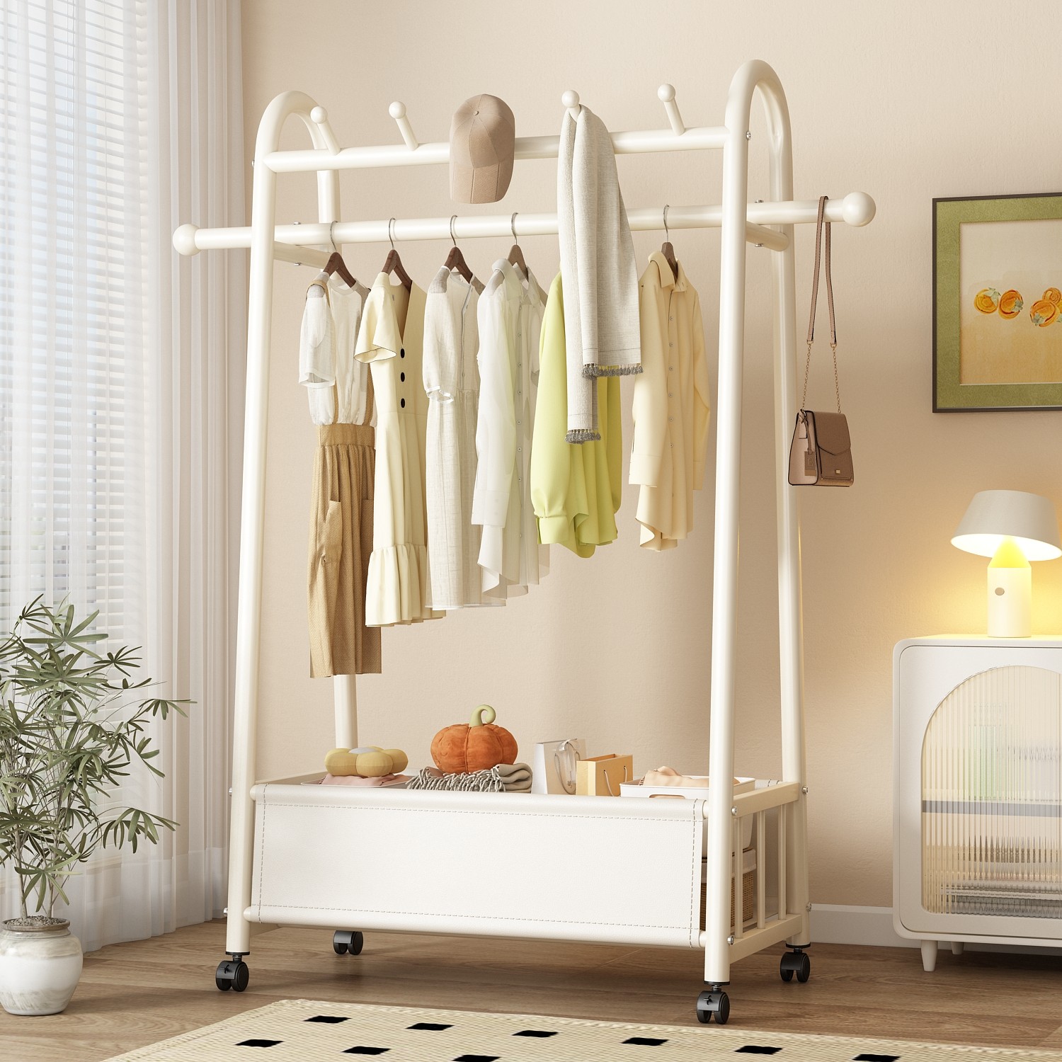 衣帽架落地卧室挂衣架可移动家用室内衣服收纳脏衣篓置物晾衣架子,收纳整理,衣帽架,淘宝优惠券,粉丝福利购,淘宝优惠卷