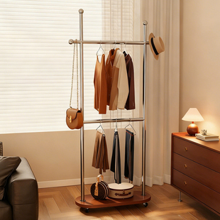 中古风衣帽架落地卧室挂衣架可移动晾衣架床边晚上放衣服置物架子
