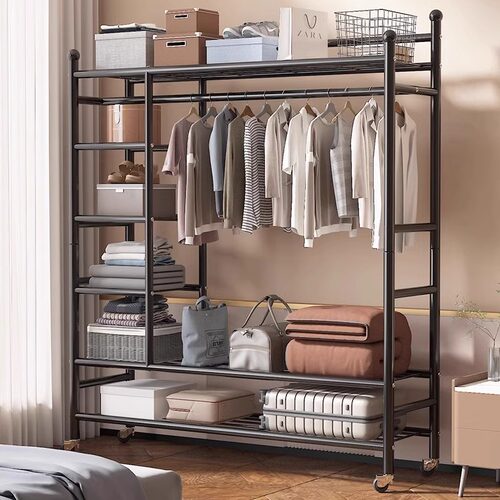 挂衣架落地卧室家用简易晾衣架室内阳台凉衣服挂包收纳层架子衣帽