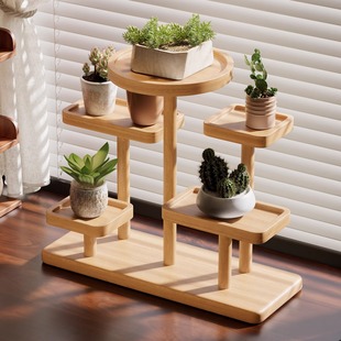 实木小花架多肉置物架窗台2025新款桌面移动托架飘窗工位绿植架子