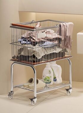 中古脏衣篮推车家用卫生间双层脏衣篓客厅卧室移动脏衣服收纳筐