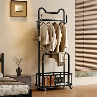 衣帽架卧室落地家用可移动床边晚上挂放衣服神器简易双杆挂衣架子