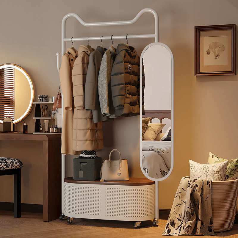 衣架卧室落地奶油风衣帽架镜子