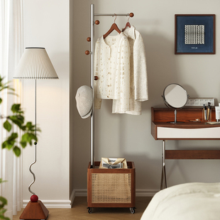 中古实木挂衣架卧室落地移动金属衣帽架2025新款挂包架衣服收纳架