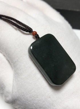 D836# 天然和田玉青玉无事牌 吊坠30*20*8.8mm